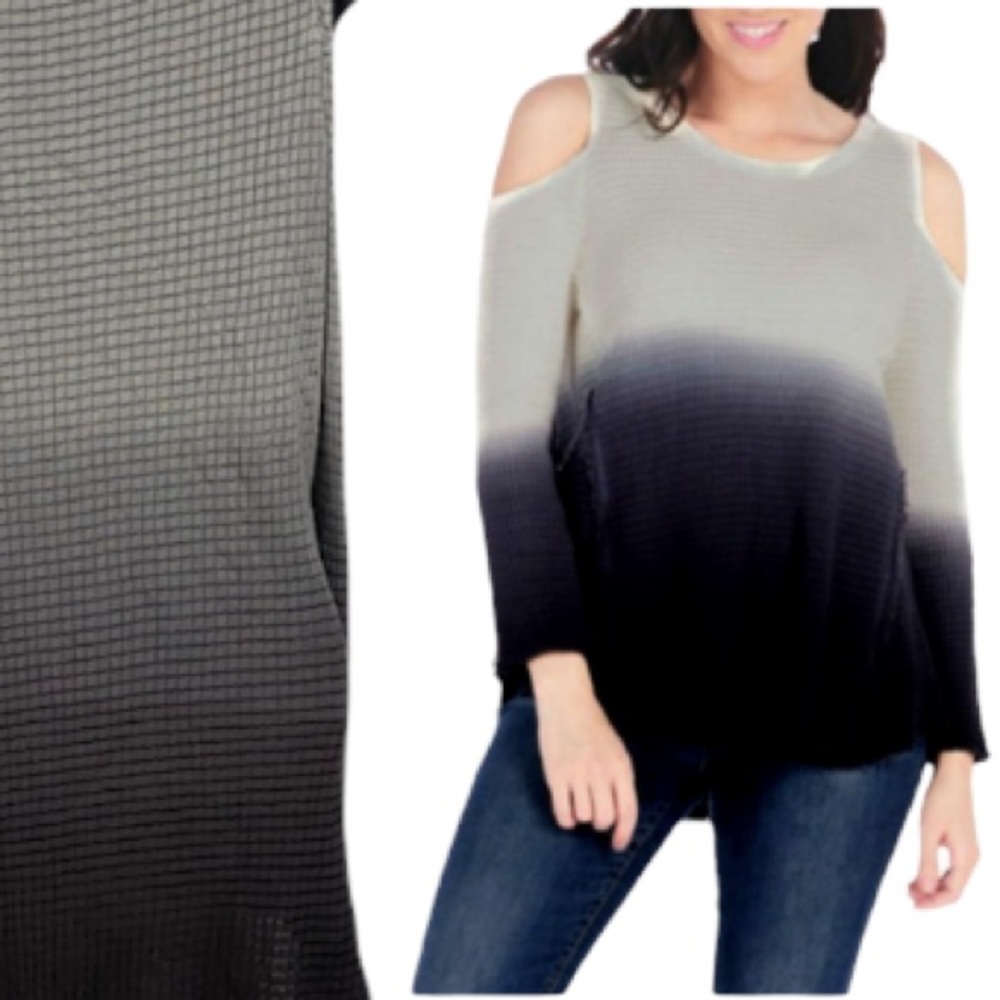 Blouse sweater shirt tee top gray black ombré tie dye fashion cold shoulder boho